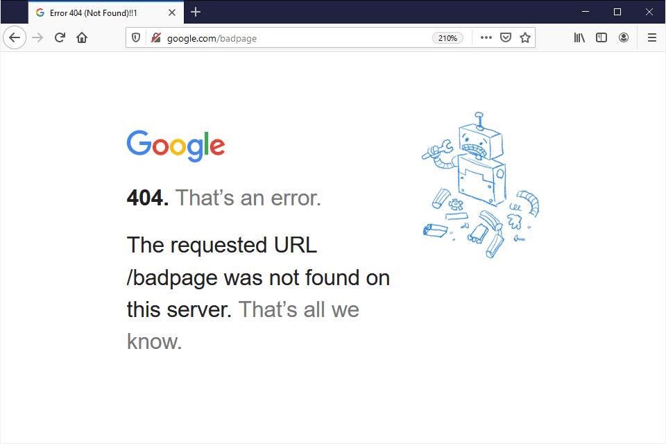 Google 404 Issue 