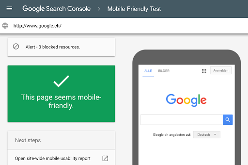 Mobile friendly test