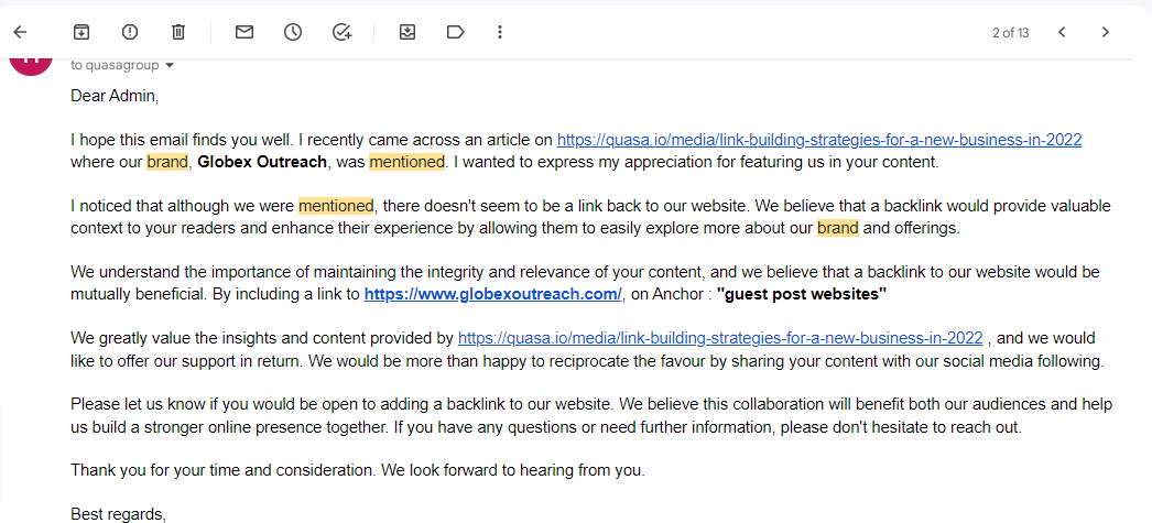 Outreach email template